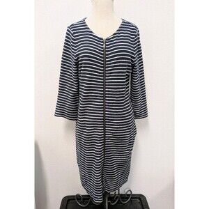 Pendelton Striped Navy Blue 100% Cotton Zip Front Lola Dress sz M Casual Nursing